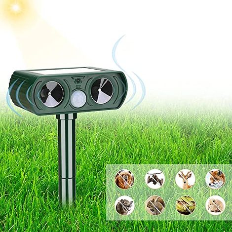 Dissuasore per gatti impermeabile ad energia solare con rilevatore di movimento e luci lampeggianti dispositivo a energia solare per uso esterno in fattorie, giardini, cortili, per cani, gatti e uccel (1/5)