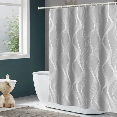 Waterproof Polyester Shower Curtain, Washable Fabric 240x200 cm with 12 Hooks (Grey) (1/5)