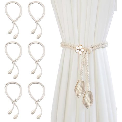 Embrasse pour Rideaux,6 Pcs Attache Rideau Pince Rideau Accessoires pour Rideaux Et Stores Ligature De Rideau À Franges pour Rideauxs Réglables La Maison Le Bureau La Fenêtre Bureau Bouquet Beige (1/5)