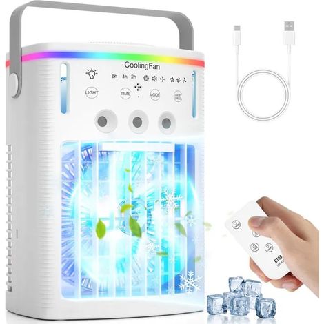 ®RisingFF Climatiseur portable avec réservoir d'eau de 1000 ml, 3 vitesses, LED 7 couleurs pour camping, chambre et voiture (1/5)