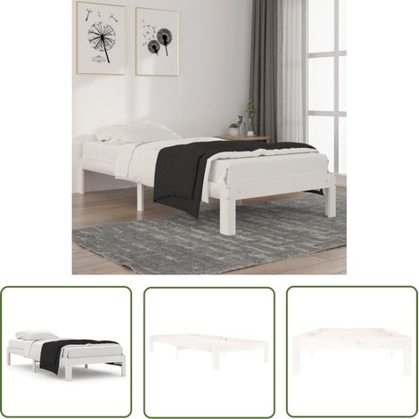 The Living Store Cadre de lit sans matelas blanc bois de pin massif 90x200 cm - Cadre De Lit - Lit Simple - Lit En Bois - Bois De Pin - Meuble Chambre (1/5)