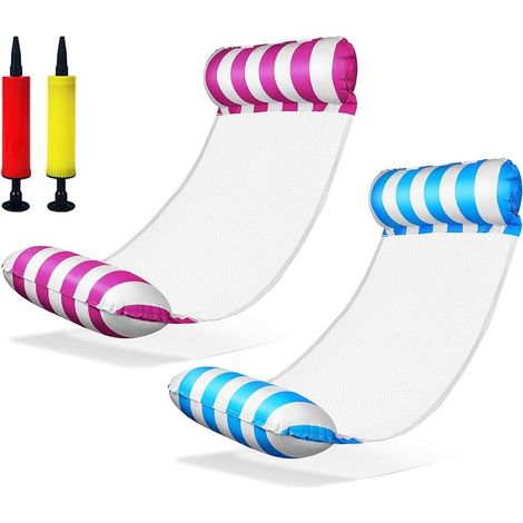 2 Pièces Hamac pour Piscine, Hamac Gonflable, Matelas Filet Piscine, 4 en 1 Accessoires de Piscine Gonflables, avec 2 Pompe à Air Manuelle, pour Plage Partie, Divertissement Aquatique (1/5)
