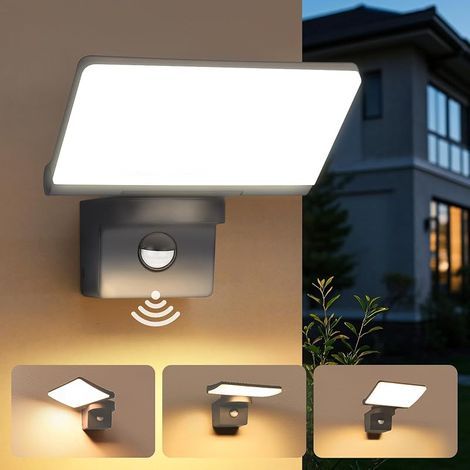 14W Lampe d'extérieur avec détecteur de mouvement Anthracite, IP65 Applique Murale Extérieur/Intérieur, 3000K Lampe d'extérieur avec Panneau LED Orientable, Applique Murale pour Terrasse (1/5)
