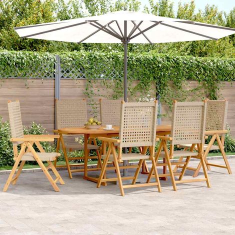 Ensemble repas de jardin 7 pièces extensible beige en résine tressée et bois d’acacia - PANGIVO (1/5)