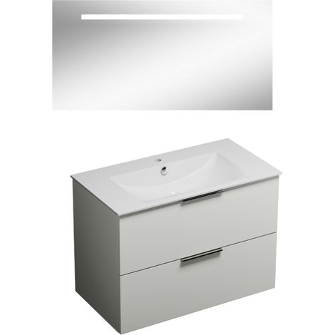 Meuble vasque 90 cm BURGBAD Olena blanc brillant + miroir (1/5)