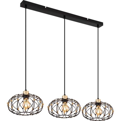 Suspension, applique, plafonnier, coloris noir et or, 3 lumières, H 150 cm