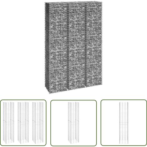 The Living Store Lits surélevés en gabion 3 pcs 30x30x150 cm Fer - Lit Surélevé - Gabion - Jardin - Décoration Extérieur - Mur Végétal (1/5)