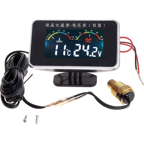 12/24-V-Wassertemperaturanzeige, digitales LCD-Thermometer, 2-in-1-Voltmeter (1/4)