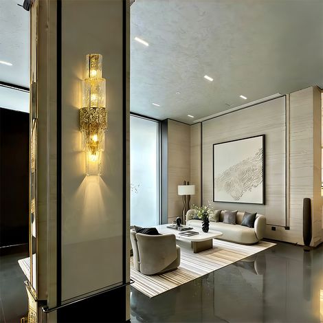 Goldene Kristall-Wandleuchte 80 cm, Exklusive Luxus-Wandlampe, Mehrstufiges Design, 5-flammig, 3 Farbtemperaturen für Hotel und Wohnräume