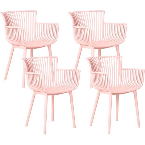 Set di 4 sedie da pranzo in plastica per interni e per esterni con braccioli Rosa Pesaro