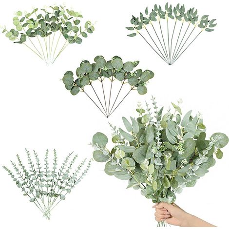 37 Pieces Artificial Eucalyptus, Plastic Eucalyptus, Artificial Eucalyptus Leaves, Eucalyptus Branches, Fake Green Eucalyptus Leaves and Stems, for Indoor and Outdoor Use, Vase (1/5)