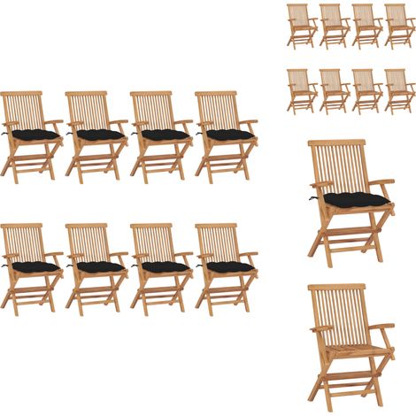 Gartenstühle mit Schwarzen Kissen 8 Stk. Massivholz Teak - Gartenstühle - Teakholzmöbel - Outdoormöbel - Gartenmöbelset - Klappbarer Stuhl (1/5)