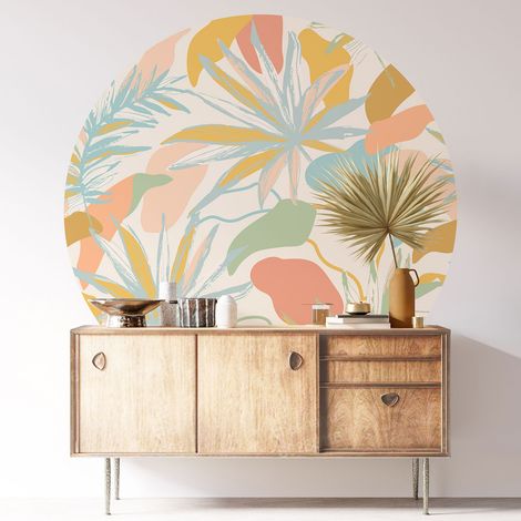 Sticker mural rond / cercle - Motif tropical - Diamètre 30 cm - Adhésif MAT (1/3)