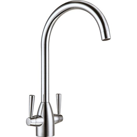 Modern Brushed Nickel Kitchen Sink Basin Twin Lever Mono Mixer Tap With 360 Swivel Spout (1/2)