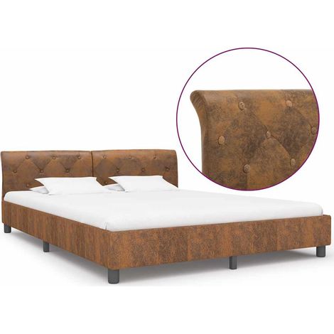 Cadre de lit 160 x 200 cm marron en similicuir daim avec sommier à lattes, sans matelas - PANGIVO (1/5)
