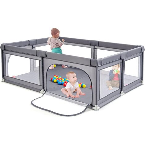 COSTWAY Box per Bambini, Recinto per Neonati, Centro Attività Stabile e Atossico, Box per Interno ed Esterno con Palline (Grigio Scuro)