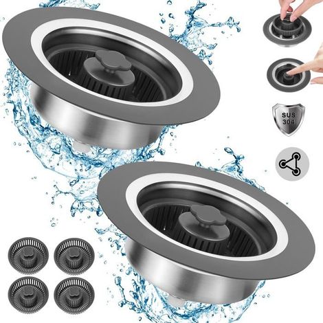 Spülbeckenstöpsel, 3-in-1-Spülbeckenfilter, Edelstahl 304, verstopfungsfrei, schädlingsabweisend und geruchsneutralisierend