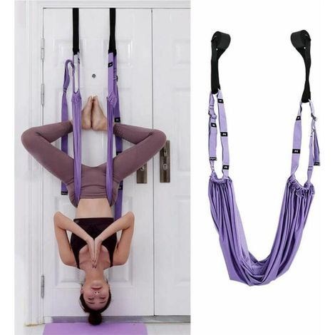NALOOKAMIC Sangle de Yoga Aérienne Hamac de Yoga Balançoire de Yoga Bande Extensible Anti-Gravité pour Exercices d'Inversion Flexibilité pour Amateurs de Yoga Pilate(Violet) (1/4)