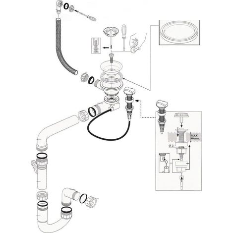 Cuisissimo – Vidage évier automatique 1 bac – Siphon gain de place pour évier granit – Diamètre évacuation 90 mm – Configuration compacte (1/2)