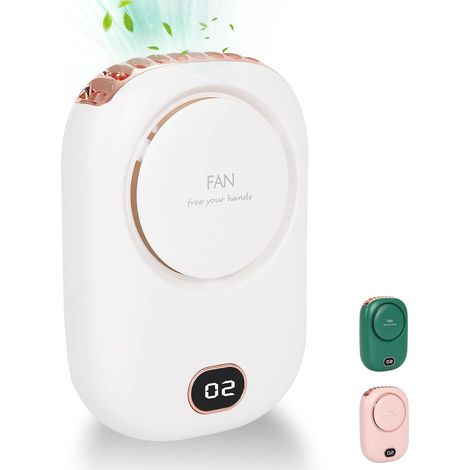 Ventilatore da collo portatile - Mani libere con cavo regolabile e supporto - Mini modello senza pale - Ricaricabile tramite USB - 3 velocità - Bianco (1/5)