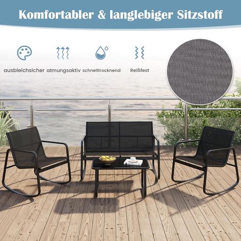 COSTWAY 4-TLG. Gartenmöbel Set, Terrassenmöbel mit sanfter Schaukelbewegung, Sitzgruppe, Sitzgarnitur für 4 Personen, Gartengarnitur inkl. 2 Stühlen, Bank & Tisch, für Garten, Terrasse, Pool