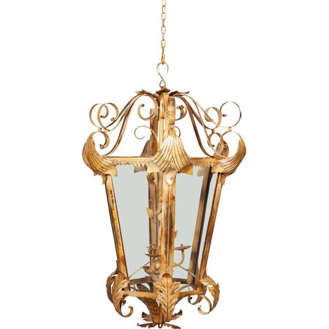 Lustre de plafond de lanterne en fer forgé, finition crème