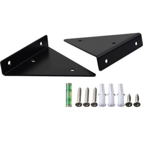Lot de 2 supports invisibles de 17 cm, supports d'étagère carrés triangulaires, supports d'étagère invisibles en métal - Noir avec 8 vis (1/4)