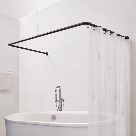 Tringle à rideau de douche en forme de U 88 x 176 x 88 cm  Barre de douche d'angle en acier noir mat  Avec support de plafond et 12 crochets  Kit de montage (1/5)