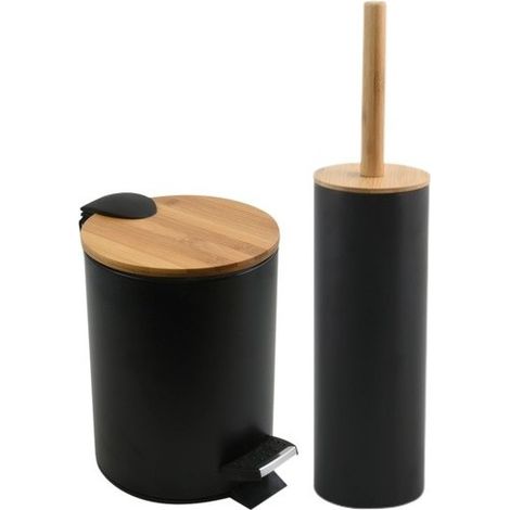 Papelera con pedal y escobilla 3L ADONIS negro mate Spirella (1/5)