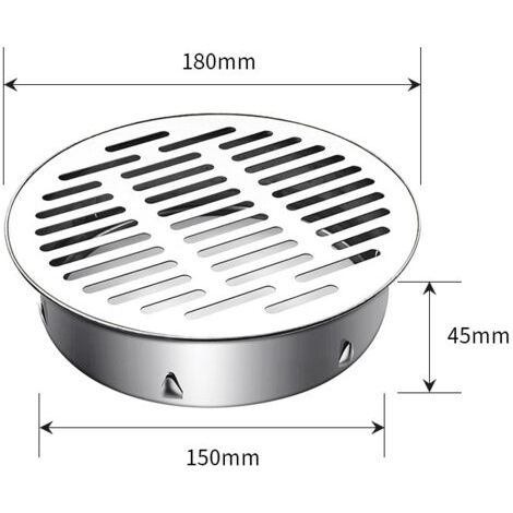 Siphon de Sol en Acier Inoxydable, Couvercle de Grille Rond Anti-Blocage Rond, Crépines de Vidange de Balcon pour Salle de Bain, Cuisine, Salle de Bain(160 Bouche Plate) (1/4)