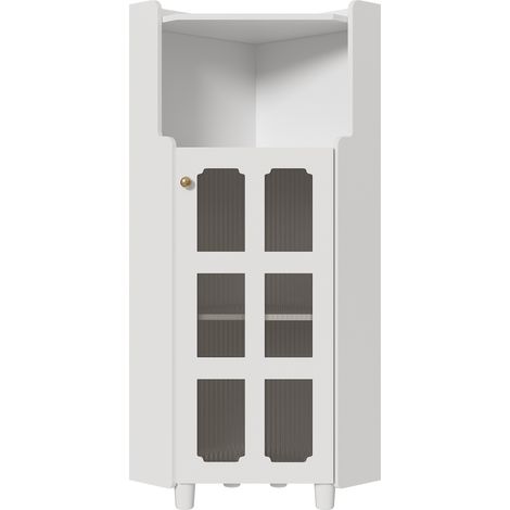 Armoire d’angle blanche avec surface laquée et éclairage LED contrôlé par application (63,5 x 124 cm) (1/5)