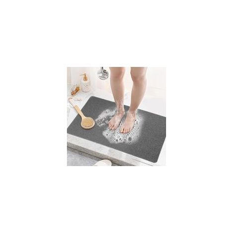 Tapis de douche antidérapant avec orifices d’évacuation, séchage rapide, anti-moisissure, doux et confortable en loofah naturelle, tapis massage pour salle de bain (40 × 60 cm, gris) (1/4)