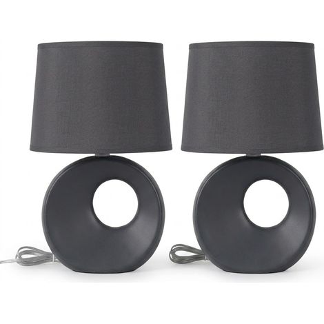 Coppia Abat Jour Camera da Letto Set 2 Lumetti Comodino Ceramica Antracite e Paralume in Tessuto Moderni Lampade da Tavolo Attacco Piccolo E14 Max 40W Altezza 27cm per Soggiorno camerette eleganti (1/5)