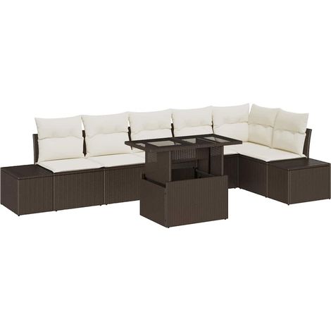 Garden Sofa Set with Storage 7 pcs Brown Poly rattan vidaXL