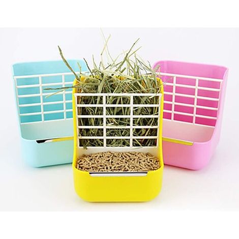 Mangeoire à Foin 2 en 1 Gamelle et Ratelier à Foin Mangeoire à Nourriture Support de Crémaillère pour Lapin Gros Cochon d'Inde Chinchilla et Autres Petits Animaux (Couleurs aléatoires)-