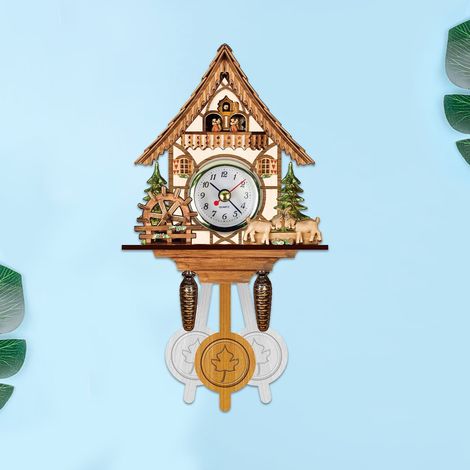 Horloge Murale Bois - Sonnerie Cucu - Réveil Analogique - Décoration Intérieure Salon Chambre Bureau - 26 x 6 x 14 cm - 1 Pièce (1/5)
