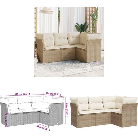 Salon de jardin avec coussins 4 pcs beige résine tressée - Ensemble Salon De Jardin - Mobilier De Jardin - Canapé Extérieur - Canapé Patio - Résine Tressée - Home & Living (1/3)