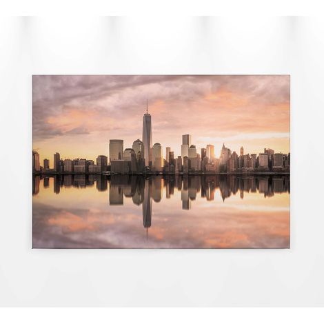 Tableau design violet et orange | Tableau sur toile New York Skyline avec coucher de soleil | Tableau moderne pour chambre 0,9 x 0,6 m (1/5)