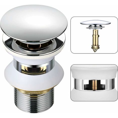 Universal-Abfluss für Badezimmerwaschbecken mit Überlauf, Pop-Up, automatisch, Push-Open, Click-Clack, 1-1/4 Zoll, Chrom-Messing