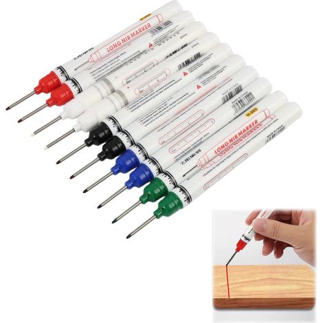 10 Pcs Marqueurs De Trou Profond Avec Pointe Longue De 20 Mm–Marqueurs Imperméables Pour Bois,Métal,Plastique Et Carton En Noir,Vert,Bleu,Rouge Et Blanc–Outils De Précision Pour Artisans Et Bricoleurs (1/5)