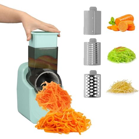 Cortadora de verduras eléctrica multifuncional con tolva grande, giratoria con 3 cuchillas, modelo enchufable con interfaz USB, adecuada para cortar verduras (verde).