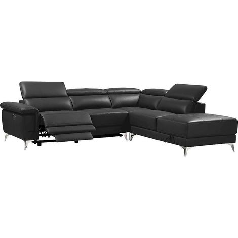 Divano angolare relax elettrico in pelle Antracite - Angolo a destra - PASCALINE (1/4)