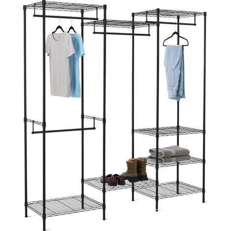 Système de rangement en métal avec étagères et tringles pour dressing, Noir, 178 x 46 x 193 cm (1/5)