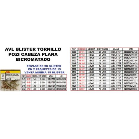Vite Pozi con piatto 3.0x16 bicromato AVL Blister 2912