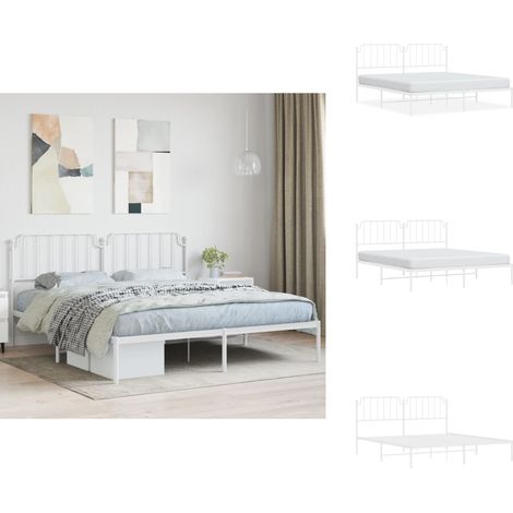 Cadre de lit métal sans matelas et tête de lit blanc 160x200 cm - Cadre De Lit - Lit Double - Lit Metal - Lit Blanc - Meuble Chambre (1/5)
