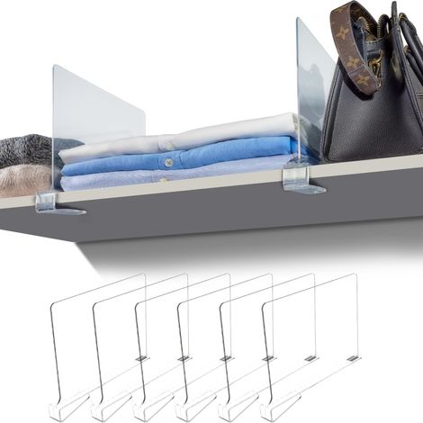 separadores de acrílico para estantes: juego para organizar armarios y vestidores. Divisores transparentes ajustables para estanterías y armarios de ropa. (1/5)
