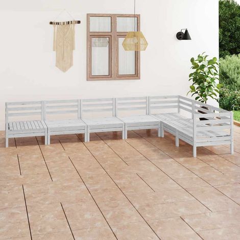 Salon de jardin 7 pcs Ensemble Table et Chaise de Jardin - Bois de pin massif Blanc BV250592 - BonneVie (1/5)