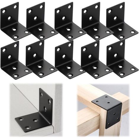 10 Équerres De Fixation, Métal Noir 40x40x38mm, Angle 90°, Support L Pour Réparation Meubles Bois (1/5)