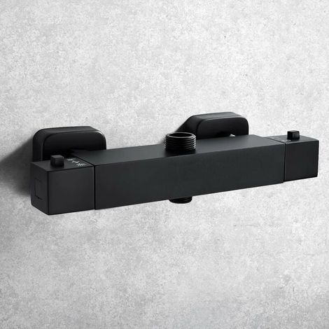 Mitigeur thermostatique de douche noir mat – 2 sorties G3/4 BSP et G1/2 BSP – Bouton de sécurité 38° – Laiton massif résistant à la corrosion