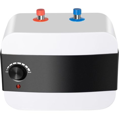 HAUTOUR Mini chauffe-eau électrique 6L 1500W 220V prise EU, étanche IPX4, température réglable 30-65°C, chauffe-eau compact pour appartement salle de bain espace réduit, blanc/noir (1/5)